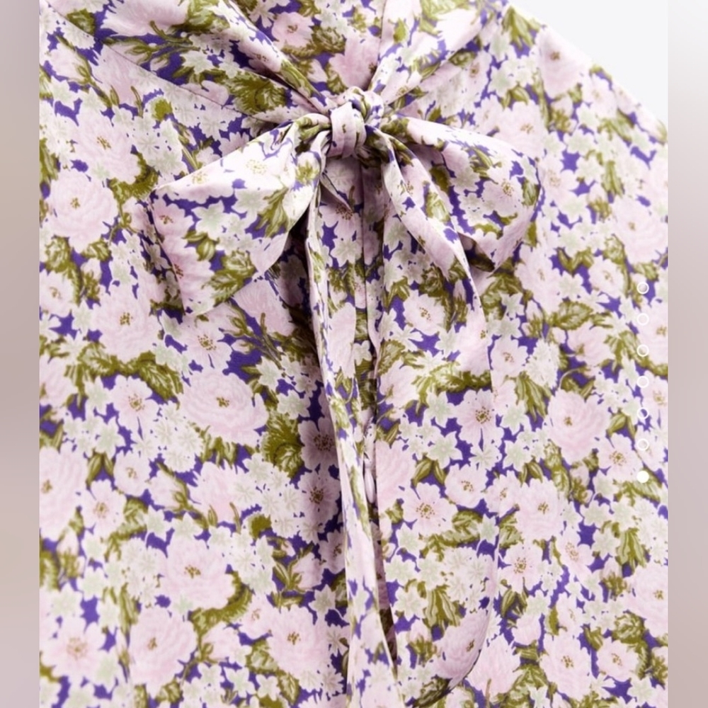 (SOLD) ZARA Satin Effect Mock Neck Longsleeve Dress XL, Purple/Green - Picture 4 of 12